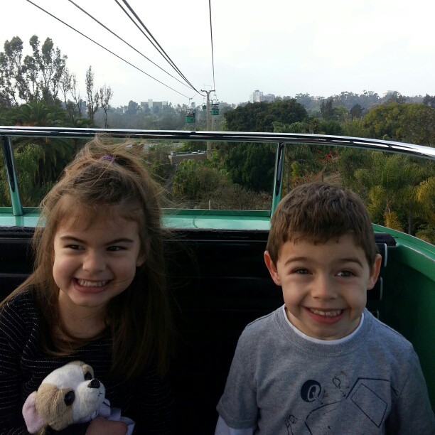 Cousins riding the Skyfari at the San Diego Zoo.